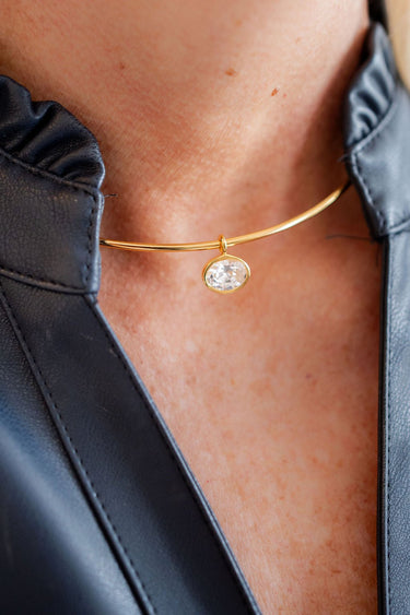 Oval Bezel Collar Necklace - 18k Gold Plated - Belle of the Ball Collection - earring - Lisi Lerch