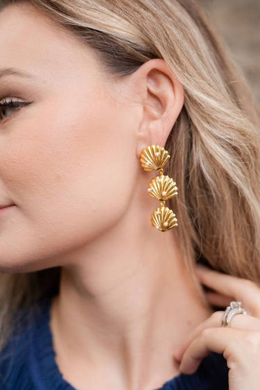 Palmetto Triple Shell Drop Earring - 18k Gold Plated - Belle of the Ball Collection - Lisi Lerch