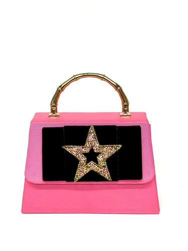 Pink Lulu- Black Velvet Flat Bow and Fabric Star- Sample Sale- Final Sale - Lisi Lerch