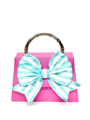 Pink Lulu- Turquoise and white Strip Bow- Sample Sale- Final Sale - Lisi Lerch