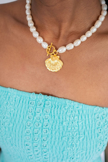 Pookie Gold Ruffle Shell - Single Strand Freshwater Pearl Necklace - Lisi Lerch