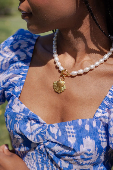 Pookie Gold Ruffle Shell - Single Strand Freshwater Pearl Necklace - Lisi Lerch