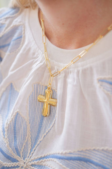 Puffy Cross Necklace with gold chain - 18k Plated Necklace - Lisi Lerch