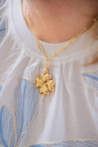 Puffy Shamrock Necklace with gold chain - 18k Plated Necklace - Lisi Lerch
