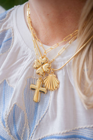 Puffy Shamrock Necklace with gold chain - 18k Plated Necklace - Lisi Lerch