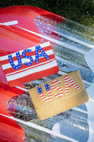 Red/White Stripe USA Beaded Clutch - Lisi Lerch