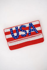 Red/White Stripe USA Beaded Clutch - Lisi Lerch