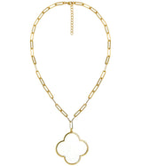 Riley Large Clover Shell Necklace - 18k Plated Paper Clip Chain - Lisi Lerch