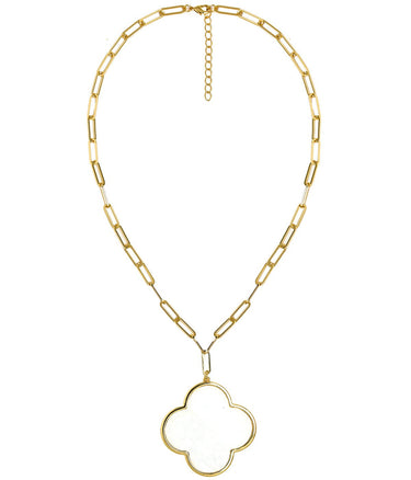 Riley Large Clover Shell Necklace - 18k Plated Paper Clip Chain - Lisi Lerch