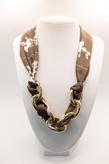 Scarf and Gold Link Necklace - Brown Horse- Sample Sale- FINAL SALE - Lisi Lerch