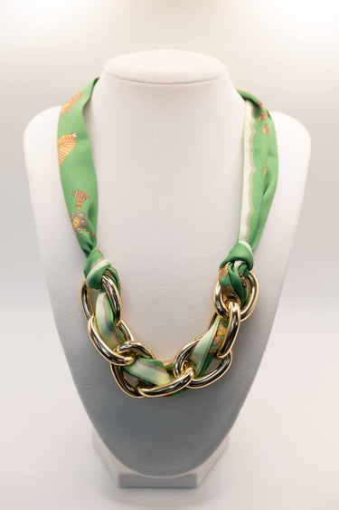 Scarf and Gold Link Necklace - Green Royal horse - Sample Sale- FINAL SALE - Lisi Lerch