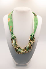 Scarf and Gold Link Necklace - Green Royal horse - Sample Sale- FINAL SALE - Lisi Lerch