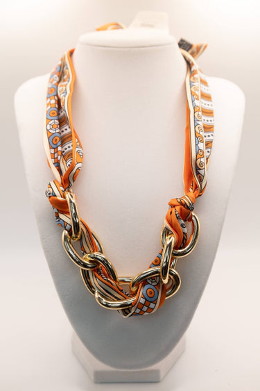 Scarf and Gold Link Necklace - Orange Pint - Sample Sale- FINAL SALE - Lisi Lerch