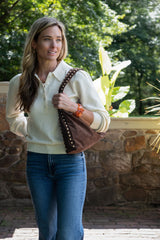 Skylar Faux Suede Studded Shoulder Bag - Lisi Lerch