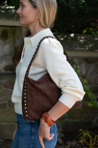 Skylar Faux Suede Studded Shoulder Bag - Lisi Lerch