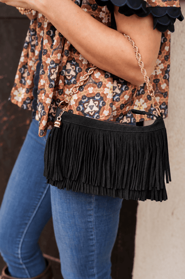 Sloane Fringe Faux Suede Clutch - Lisi Lerch