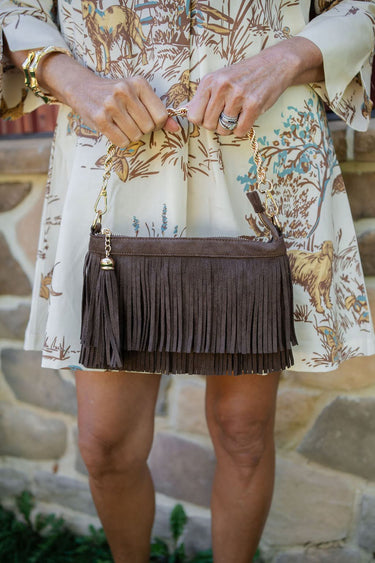 Sloane Fringe Faux Suede Clutch - Lisi Lerch