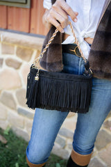 Sloane Fringe Faux Suede Clutch - Lisi Lerch