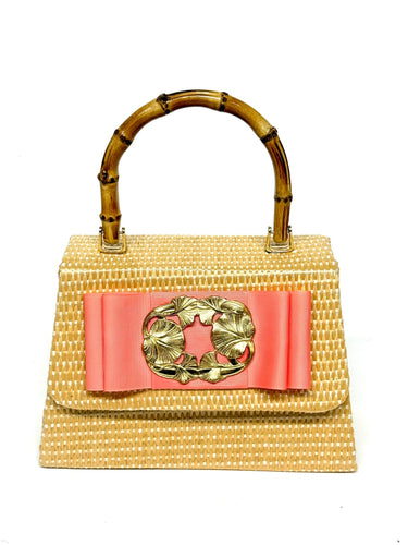 Straw Lulu- Coral Flat Bow/Gingko Leaf- Sample Sale- Final Sale - Lisi Lerch
