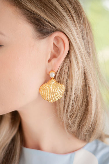 Sullivan Gold Shell Pearl Top Earring - 18k Gold Plated - Belle of the Ball Collection - Lisi Lerch