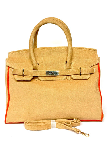 Tan Terry Cloth Tote with Crossbody Strap- Sample Sale- Final Sale - Lisi Lerch