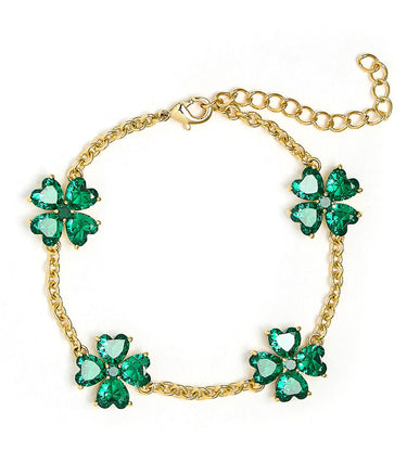 The Catherine Bracelet - Emerald Clover Stone adjustable Bracelet - 18k Gold Plated - Darby Clark Collection - Lisi Lerch