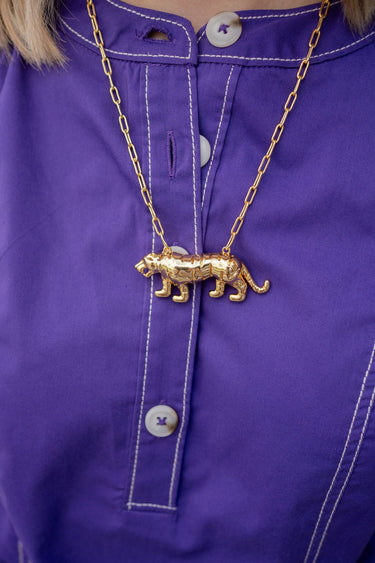 Tiger Body - 3D Gold Charm Necklace - 18k Gold Plated - Paperclip Chain - Lisi Lerch
