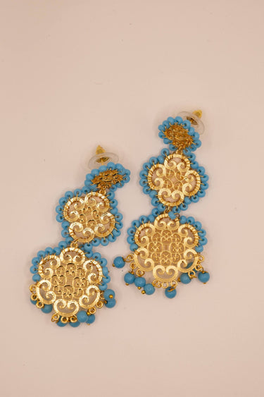 Turquoise & Gold Filigree Chandelier Earrings-Sample Sale- Final Sale - Lisi Lerch