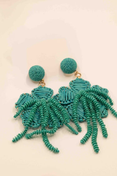 Turquoise Raffia & Beaded Floral Statement Earrings -Sample Sale- Final Sale - Lisi Lerch