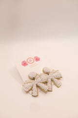 White Beaded Bow with Gold Bordered Earrings -Sample Sale- Final Sale - Lisi Lerch