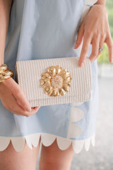 White Raffia Ruby Clutch with Poppy Pearl Pouf - Lisi Lerch