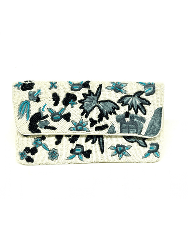 White with Navy and Blue Beaded Clutch - Sample Sale- Final Sale - Lisi Lerch