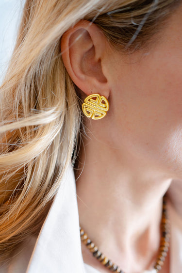 Greek Gold Key Stud - Earrings