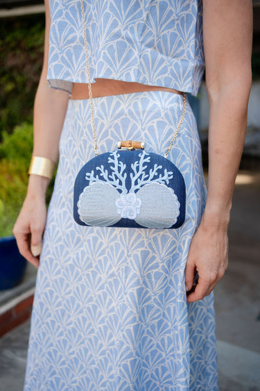 Coral and Shell Clutch- Embroidered