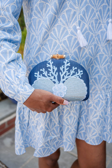 Coral and Shell Clutch- Embroidered