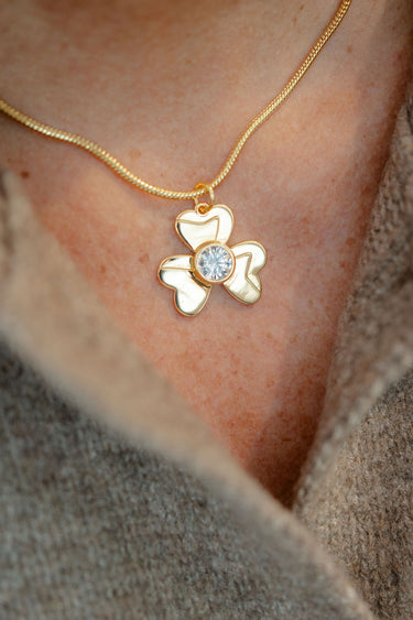 Brady Clover Bezel - Snake Chain - 18k Plated Necklace