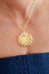 Ashley - Large Gold & Pearl Shell Charm Necklace - 18k Gold Plated - Lisi Lerch
