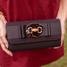 Avery Black Canvas Clutch - Black Flat Bow with Tortoise Round and Wide Bamboo Toggle - Lisi Lerch