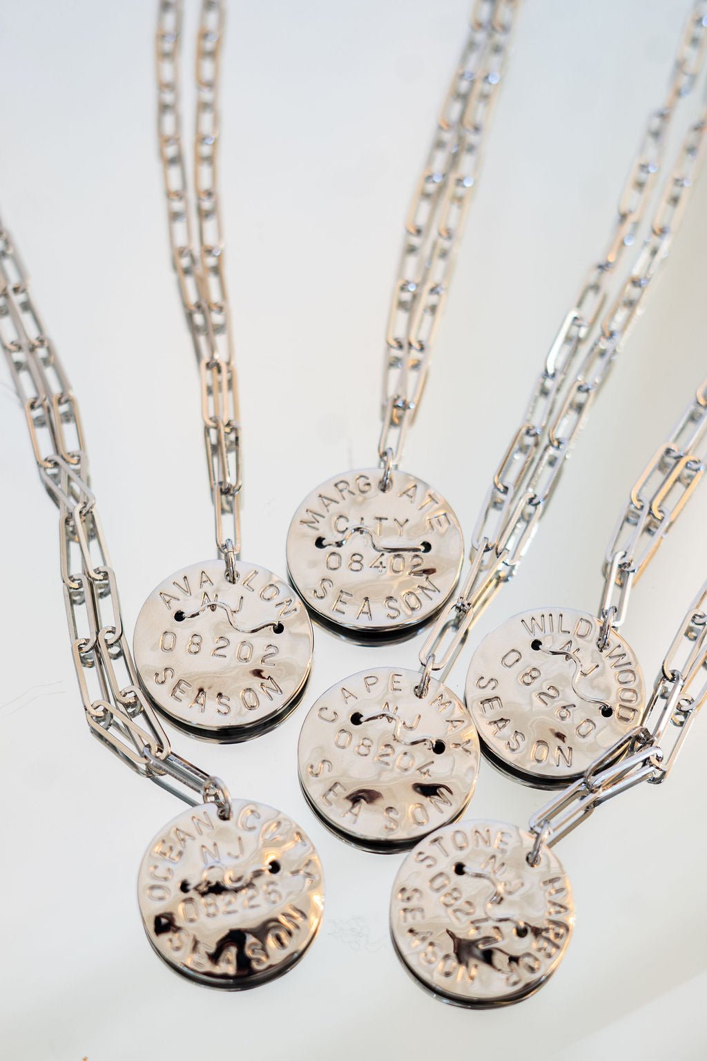 Beach Tag Charm Necklace – Silver - Paper Clip Chain - Lisi Lerch