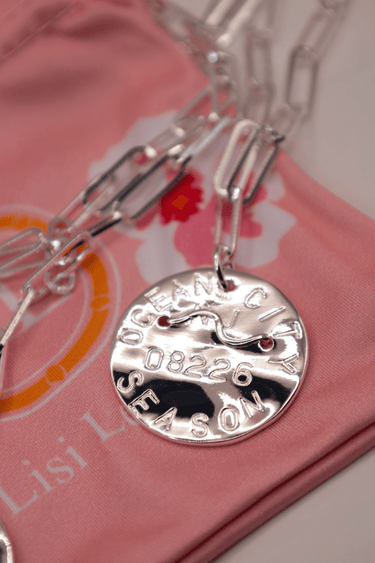Beach Tag Charm Necklace – Sterling Silver Plated - Lisi Lerch
