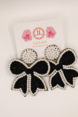 Black and White Large Beaded Bow Earrings -Sample Sale- Final Sale - Lisi Lerch