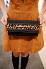 Black Avery Clutch- Black/Cheetah Layer- Small Bamboo Bar - Lisi Lerch