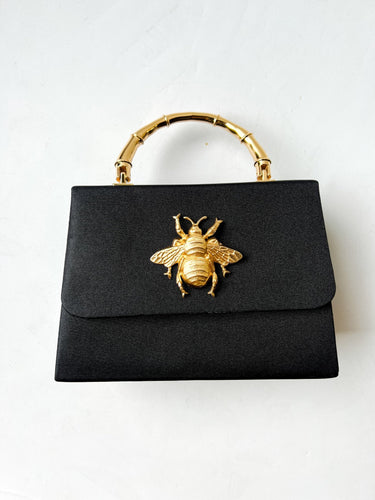 Black Faille Lulu with Gold Handle Handbag - Gold Charms - Lisi Lerch