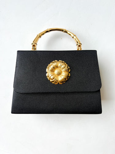 Black Faille Lulu with Gold Handle Handbag - Gold Charms - Lisi Lerch