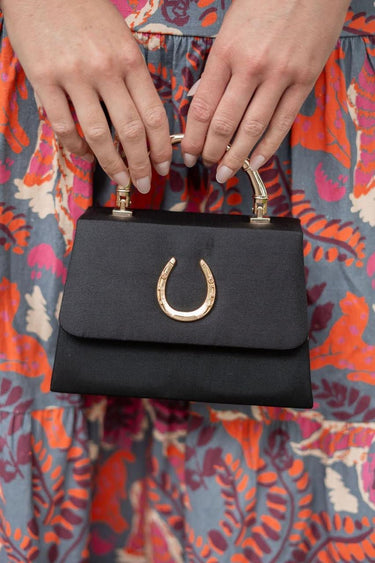 Black Faille Lulu with Gold Handle Handbag - Gold Charms - Lisi Lerch