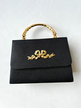 Black Faille Lulu with Gold Handle Handbag - Gold Charms - Lisi Lerch