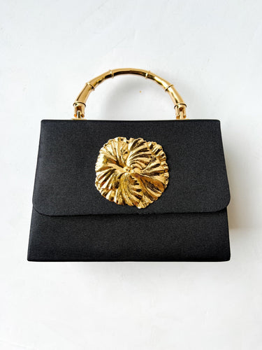 Black Faille Lulu with Gold Handle Handbag - Gold Charms - Lisi Lerch