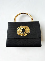Black Faille Lulu with Gold Handle Handbag - Gold Charms - Lisi Lerch