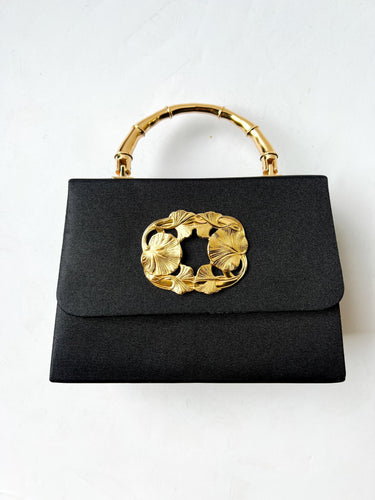 Black Faille Lulu with Gold Handle Handbag - Gold Charms - Lisi Lerch