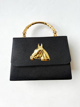 Black Faille Lulu with Gold Handle Handbag - Gold Charms - Lisi Lerch